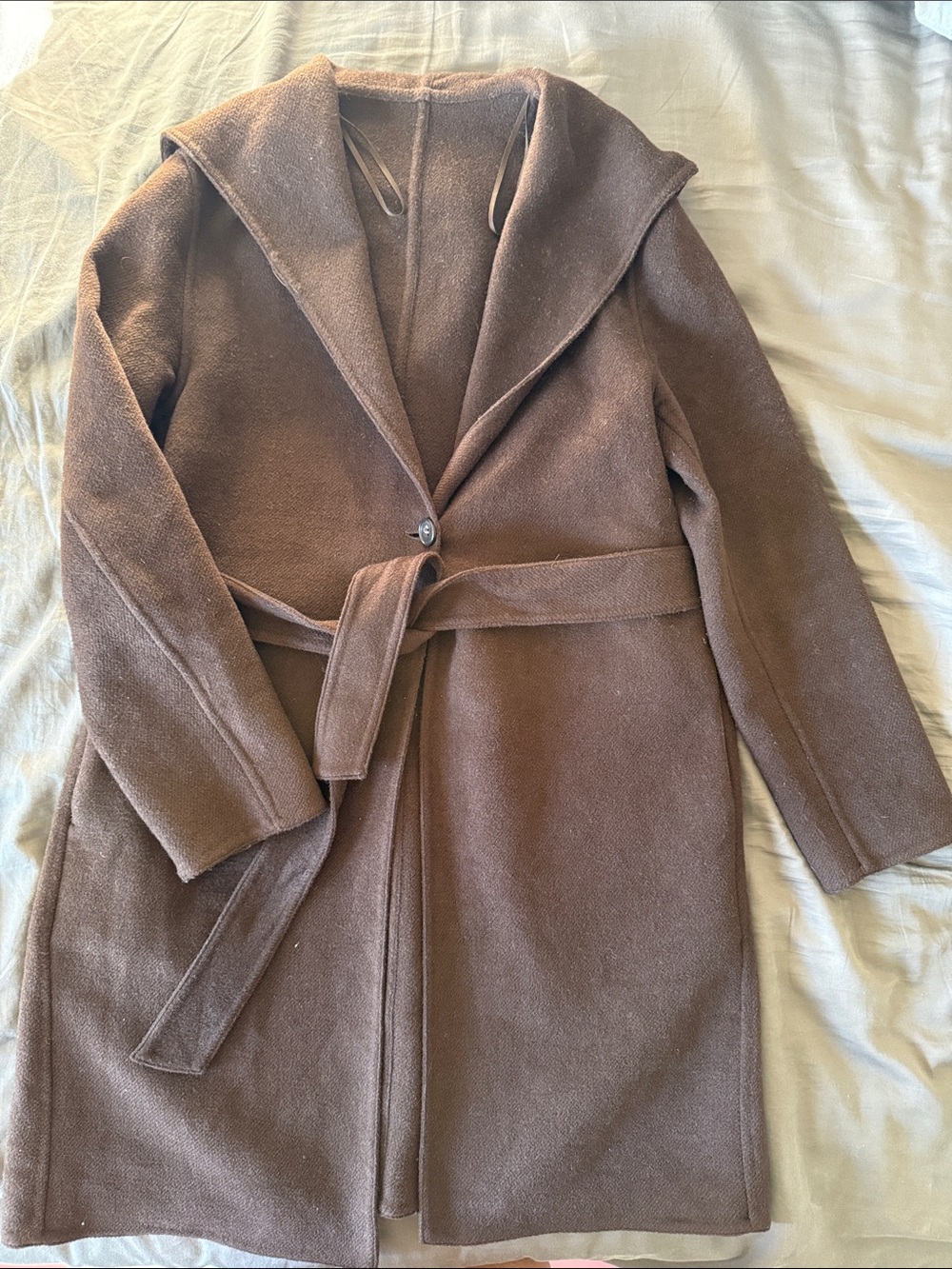 UNIQLO Hooded Belted Wool Blend Coat Size Small